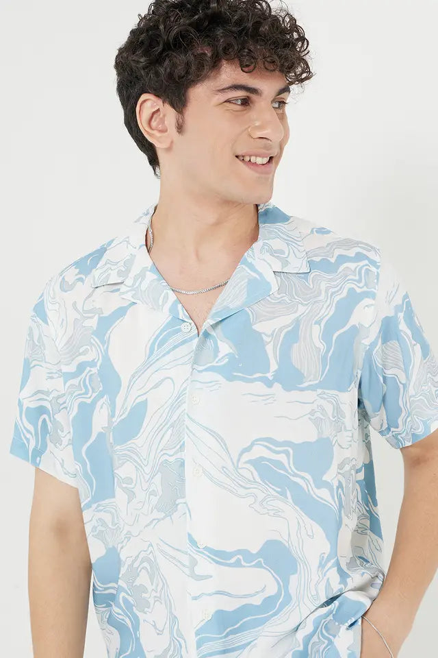 Abstract Viscose Relaxed Fit Men's Casual Shirt